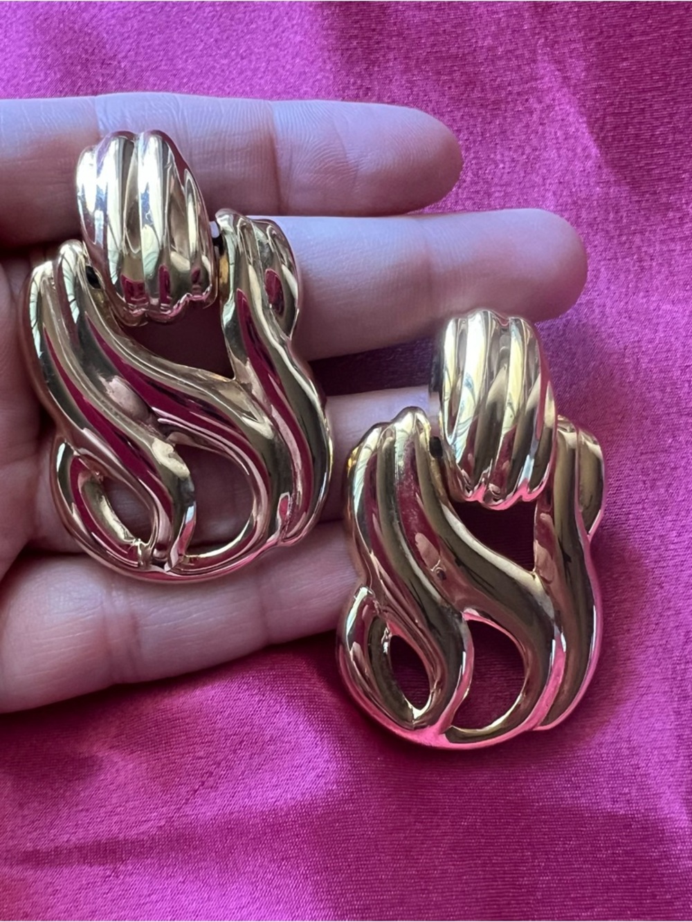 Gold-Tone Sculptural Wave Drop Earrings - Statement Women Jewelry